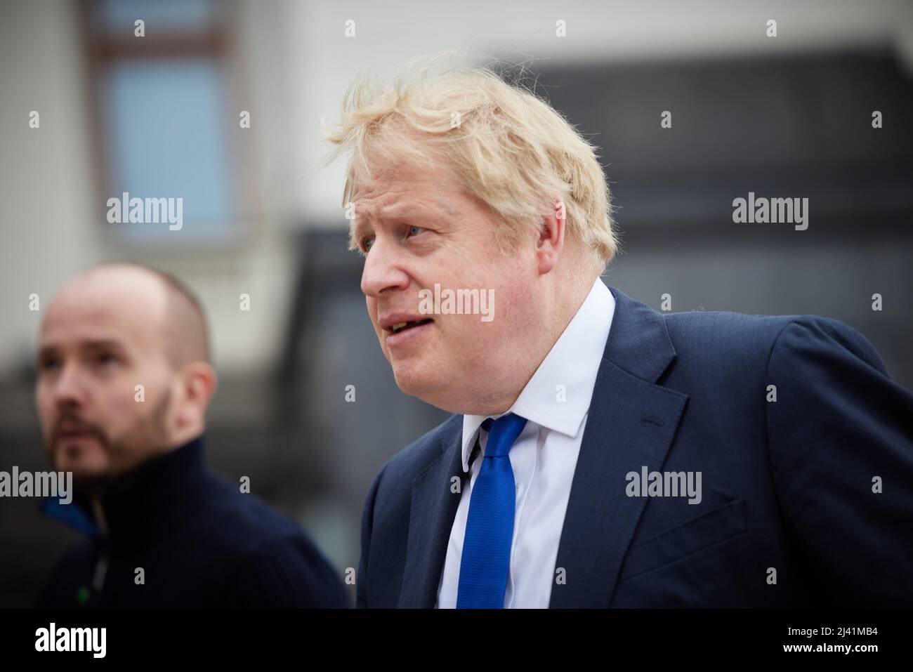 KIEW, UKRAINE - 09. April 2022 - der britische Premierminister Boris Johnson trifft den ukrainischen Präsidenten Wolodymyr Zelensky während eines Überraschungsbesuchs im Krieg Stockfoto