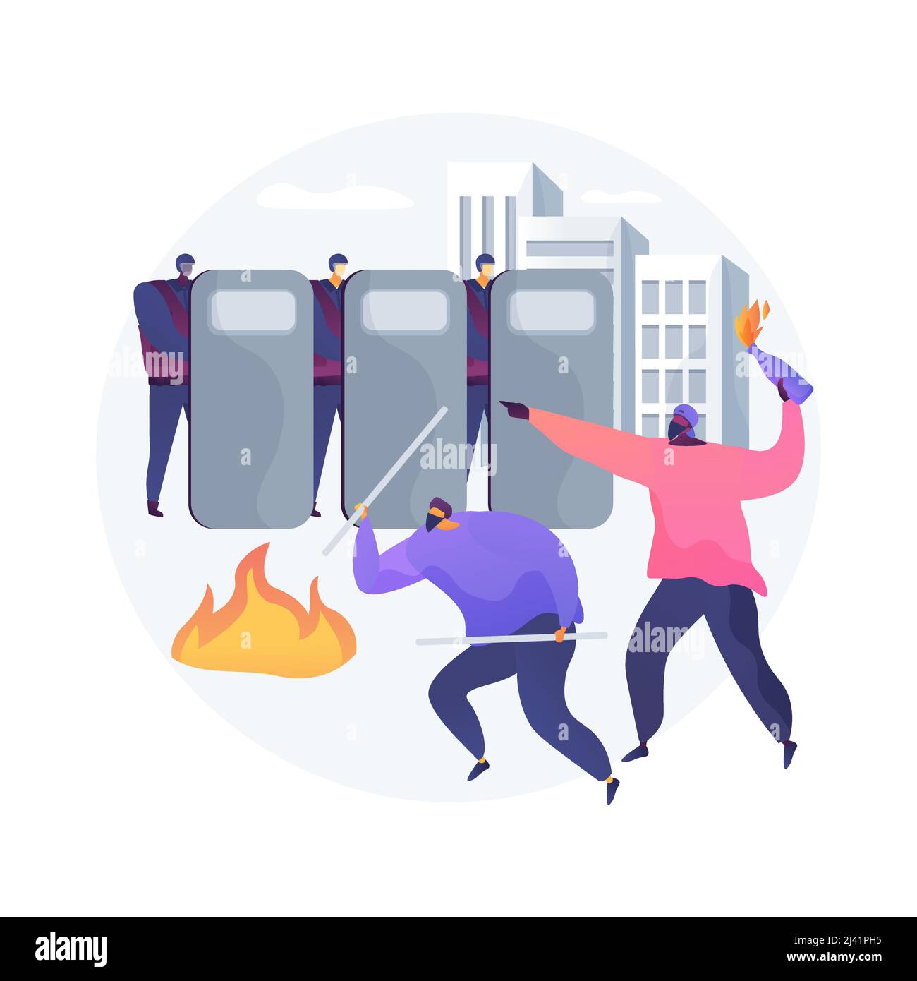 Massenaufstände abstrakte Konzept Vektor Illustration. Öffentlicher Protest, Demonstration, politischer Aktivismus, Massenunruhen, Straßenaktionen, Treffen, Vandalismus und Stock Vektor