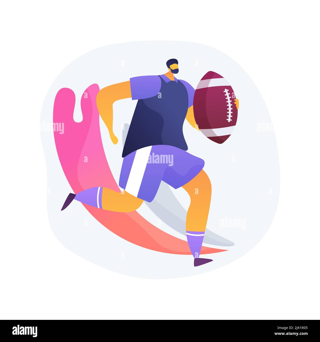 Rugby abstraktes Konzept Vektor-Illustration. American Football, Profispieler, Spielplatzarena, Trainingsgeräte, Matchball, Weltcup-Liga Stock Vektor