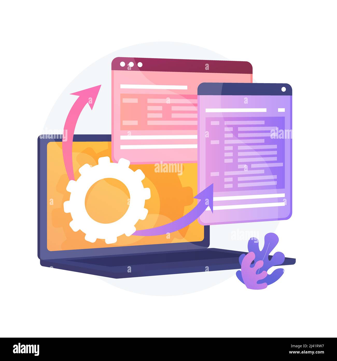 Darstellung von Webseiten. Protokollverfahren. Dynamischer Software-Workflow. Full Stack Entwicklung, Markup, System verwalten. Treiber für gemeinsamen Speicher. Stock Vektor