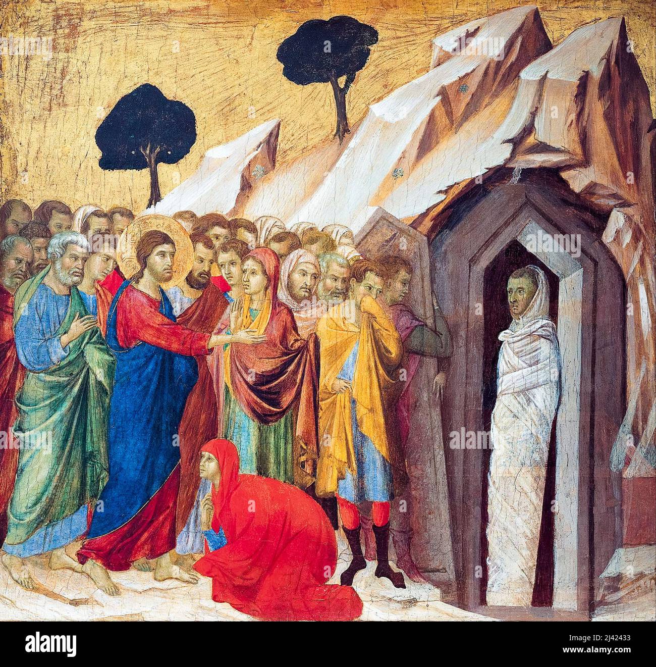 Die Auferweckung des Lazarus, Gemälde von Ducchio di Buoninsegna in Tempera auf Tafel, 1310-1311 Stockfoto