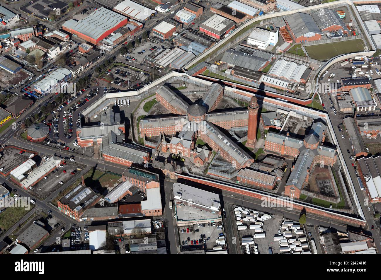 Luftaufnahme des Manchester Prison, HMP Manchester, ehemals Strangeways Stockfoto