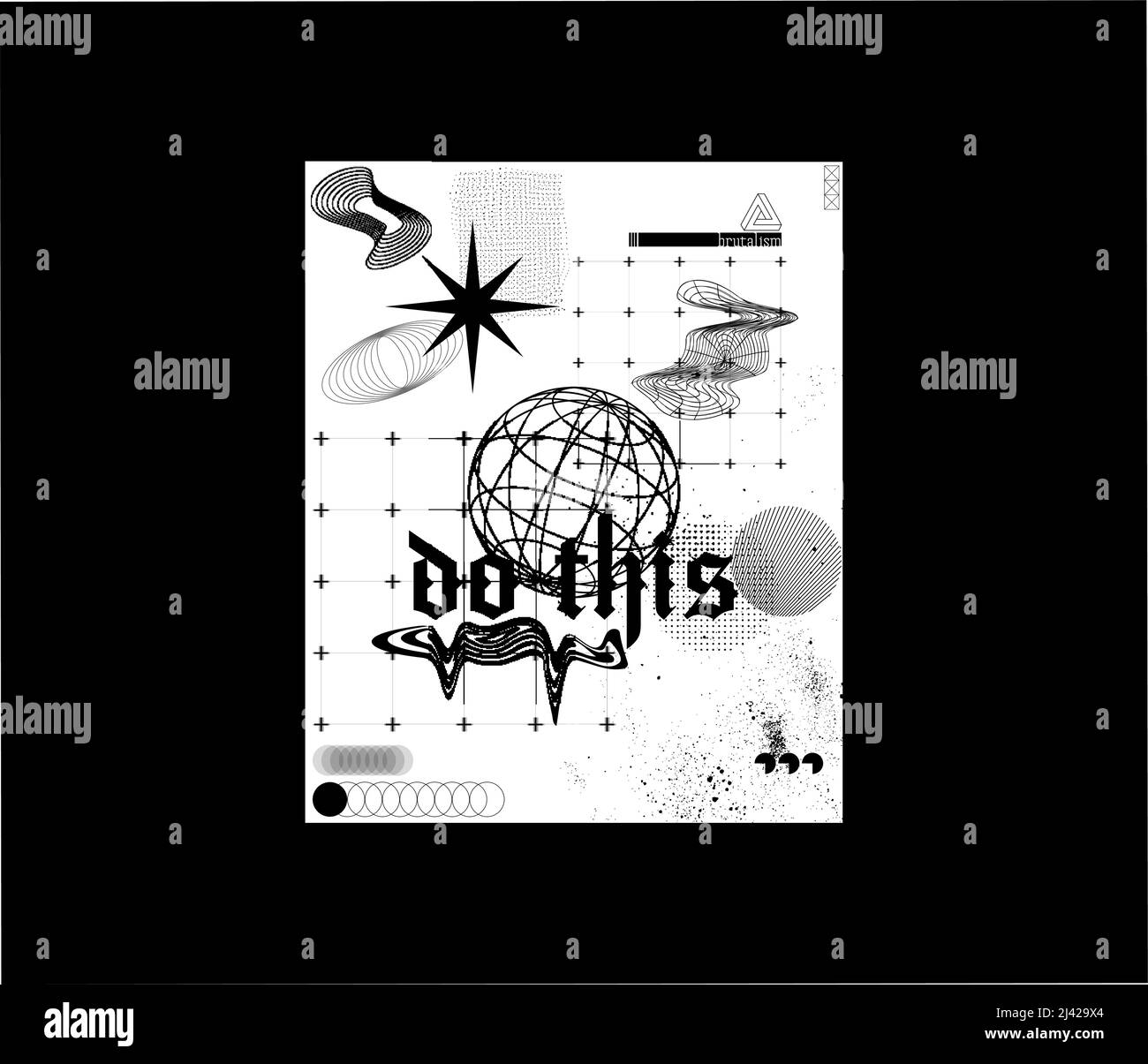 Brutalismus Schwarz-Weiß-Grafikdesign für Poster, Cover, Flyer Stock Vektor
