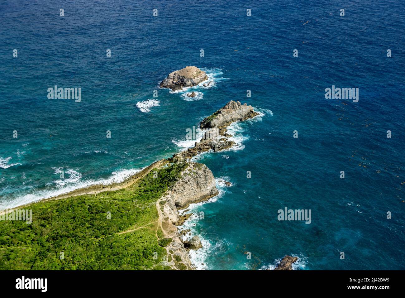 Luftaufnahme der Südküste, Grande-Terre, Guadeloupe, Kleinen Antillen, Karibik. Stockfoto