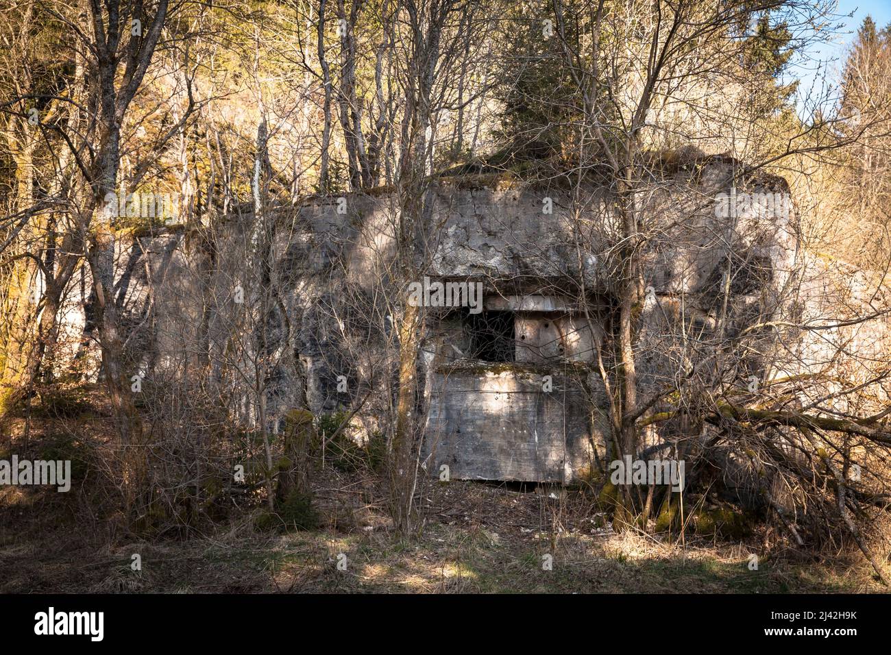 Bunker 121a im Fuhrtsbachtal bei Monschau-Alzen war der Bunker Teil der Siegfried-Linie, Eifel, Nordrhein-Westfalen, Deutschland. Der s Stockfoto