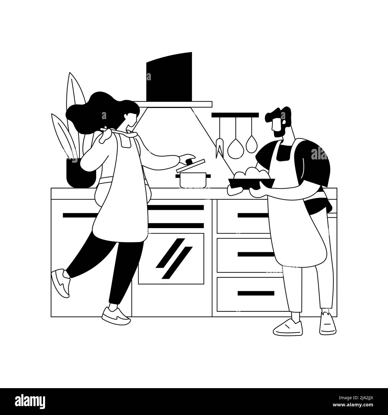 Home Cooking abstrakte Konzept Vektor-Illustration. Kochen zu Hause, Online-Rezepte für einfache Mahlzeiten, Familienaktivitäten, hausgemachte traditionelle Mahlzeit, Kochen TV Stock Vektor