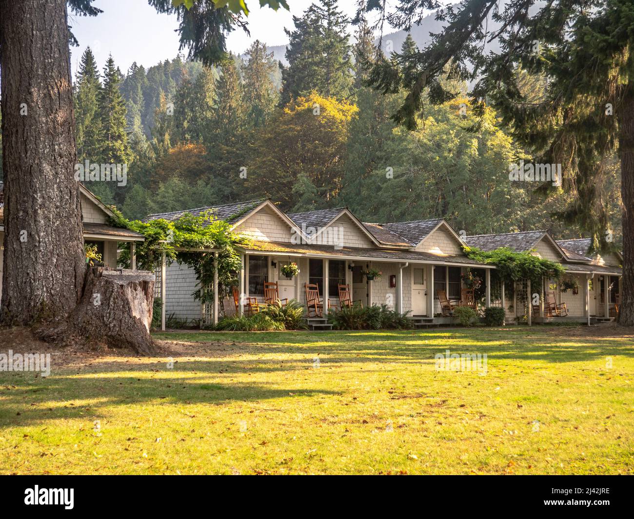 Ferienhäuser in der Crescent Lake Lodge zu mieten Stockfoto