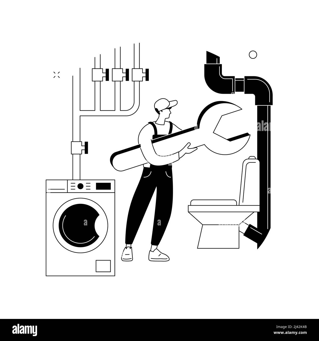 Klempner Dienstleistungen abstraktes Konzept Vektor Illustration. Full-Service Kanalisation und Abflussreparatur, Abflussarmatur, Wasser Trinkwasserverteilung, Heizung installieren Stock Vektor