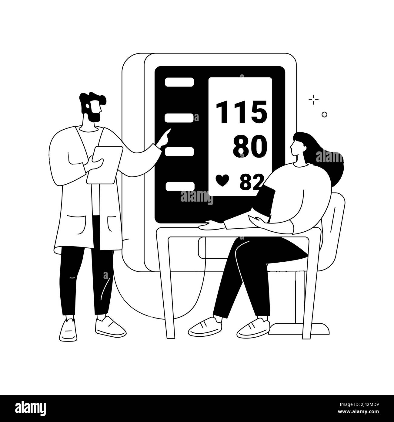Abstraktes Konzept der Vektorgrafik für das Blutdruckabscreening. Apotheke Screening-Anlage, Blutdruck-Selbsttest, klinische Untersuchung, Gesundheit ca. Stock Vektor