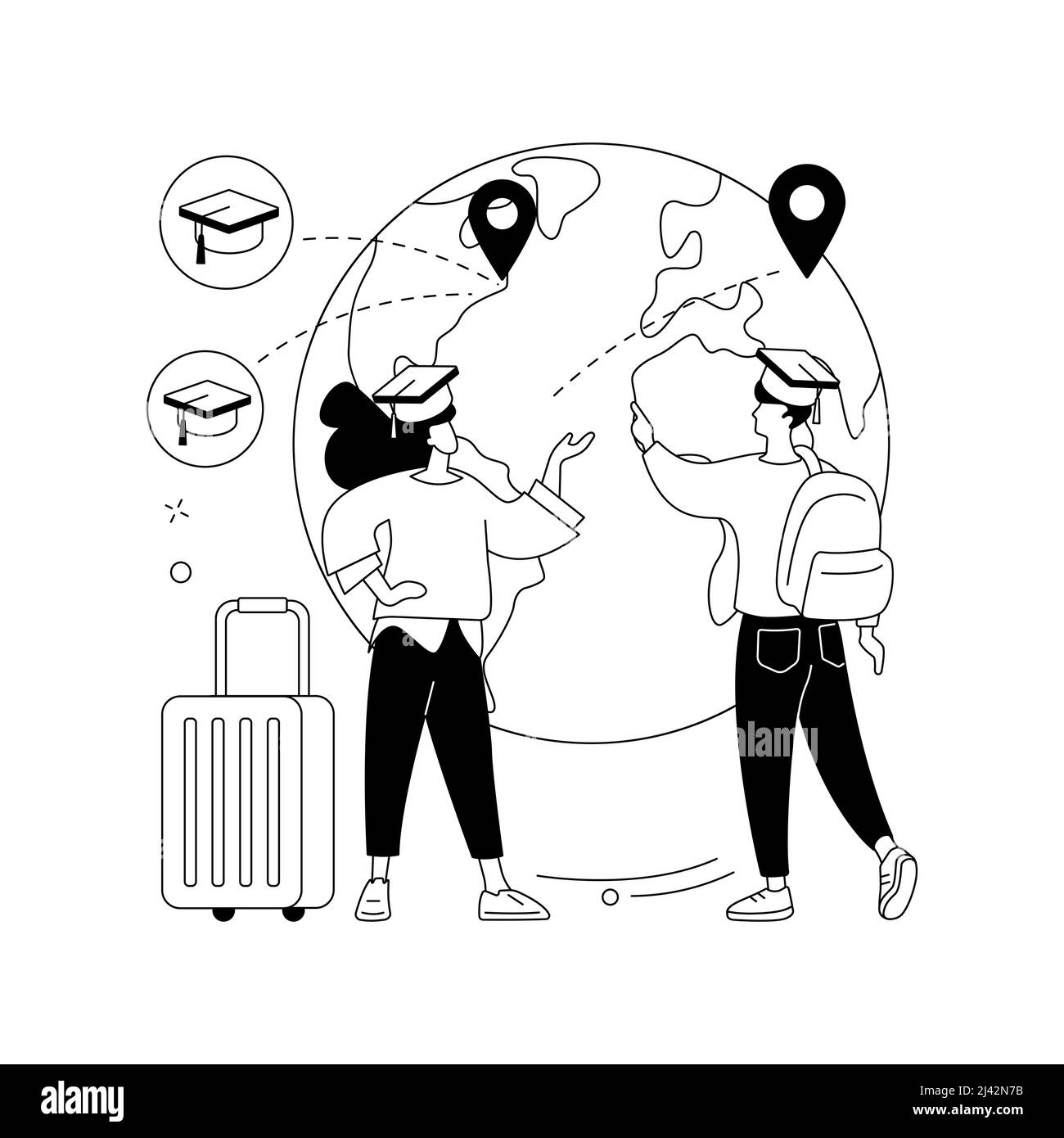 Brain Drain abstrakte Konzept Vektor-Illustration. Auswanderung qualifizierter Menschen, ausgebildeter Arbeiter, Humankapitalflucht, Betriebsstart, Mann mit s Stock Vektor