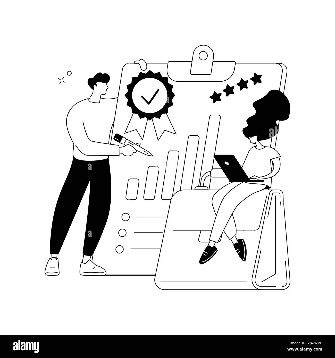 Qualität Arbeit abstrakte Konzept Vektor Illustration. Qualität am Arbeitsplatz, Mitarbeiterleistung, erfahrener Arbeiter, Produktionsgeschwindigkeit, Verbesserung, Stock Vektor