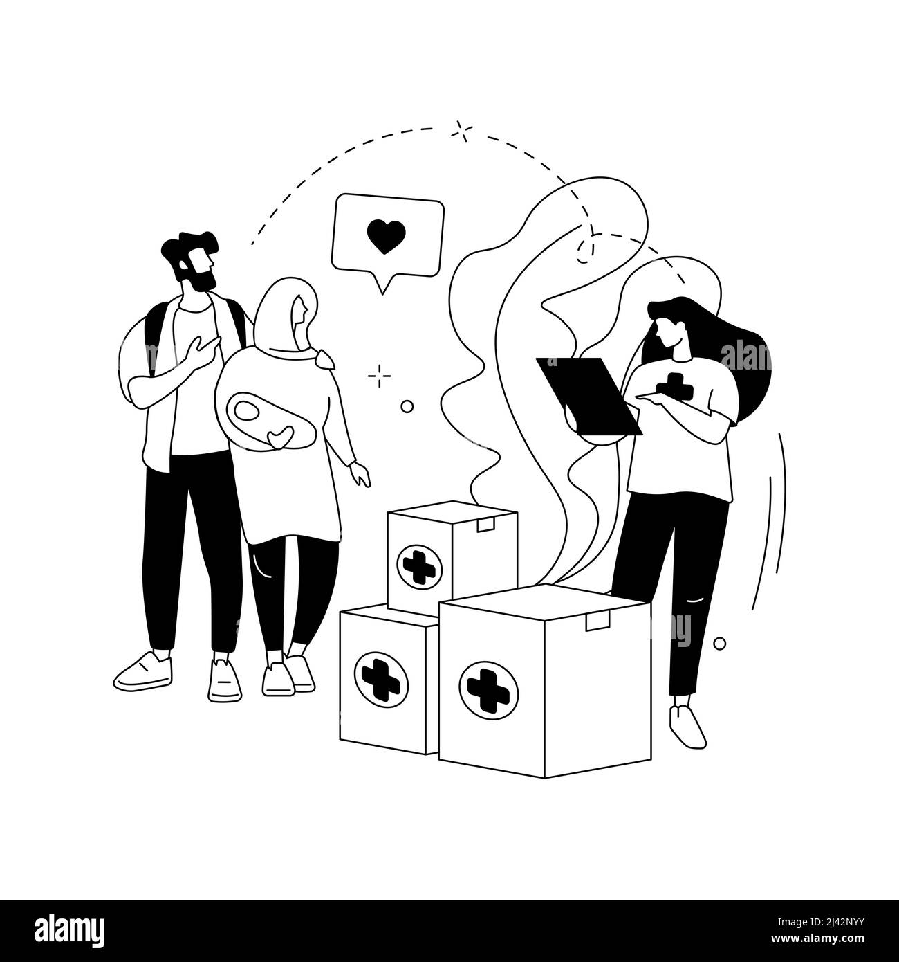 Hilfe für benachteiligte Gruppen abstrakte Konzept Vektor Illustration. Humanitäre Hilfe, materielle Hilfe, staatliche Freiwilligenhilfe, schutzbedürftige Menschen, Stock Vektor