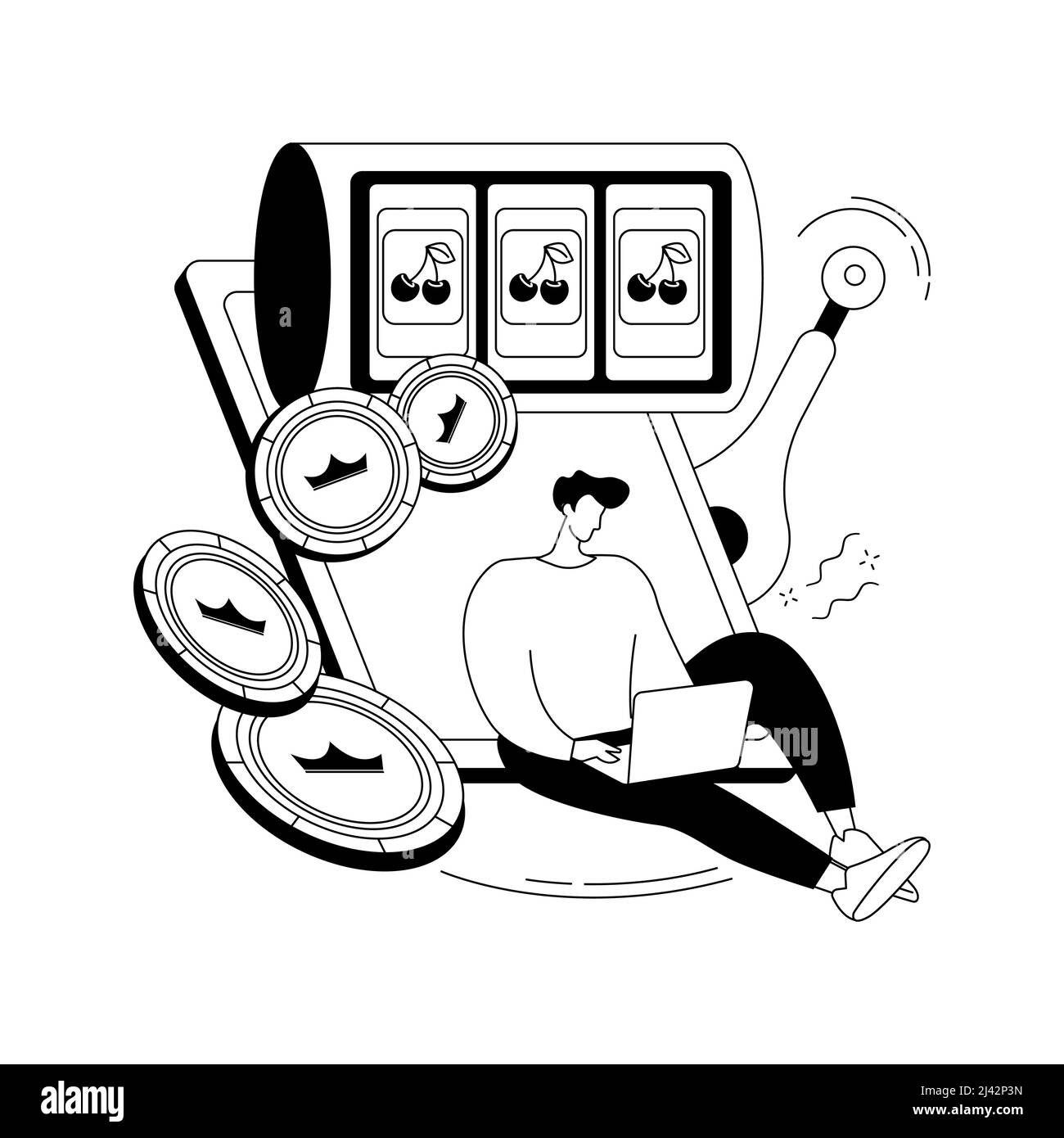 Slot Maschine abstrakte Konzept Vektor-Illustration. Online-Spielautomaten, Casino-Spiel, großer Geldgewinnerin, Jackpot-Gewinn, Spielsucht, Appli herunterladen Stock Vektor