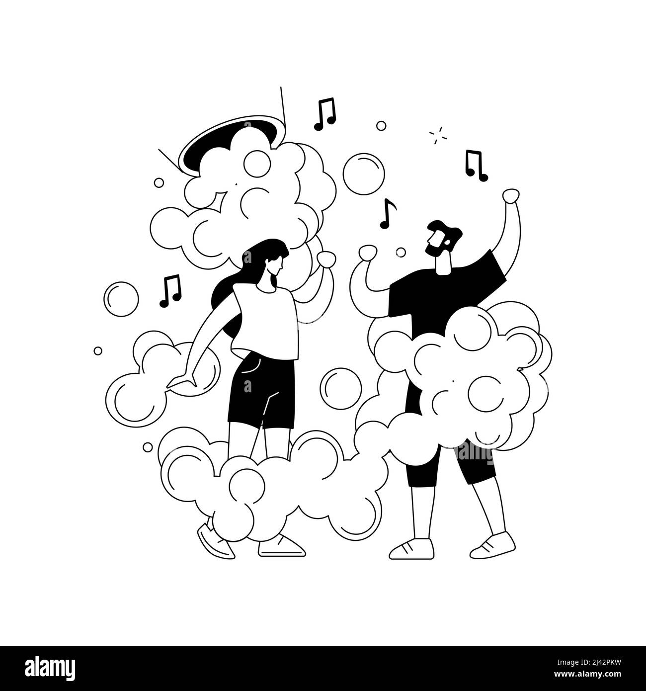 Schaumparty abstrakte Konzept Vektor Illustration. Tanzen in bubles und Suds, Schaumparty-Unterhaltung, nasse T-Shirts, Badeanzüge, Tanzfläche, fest Stock Vektor