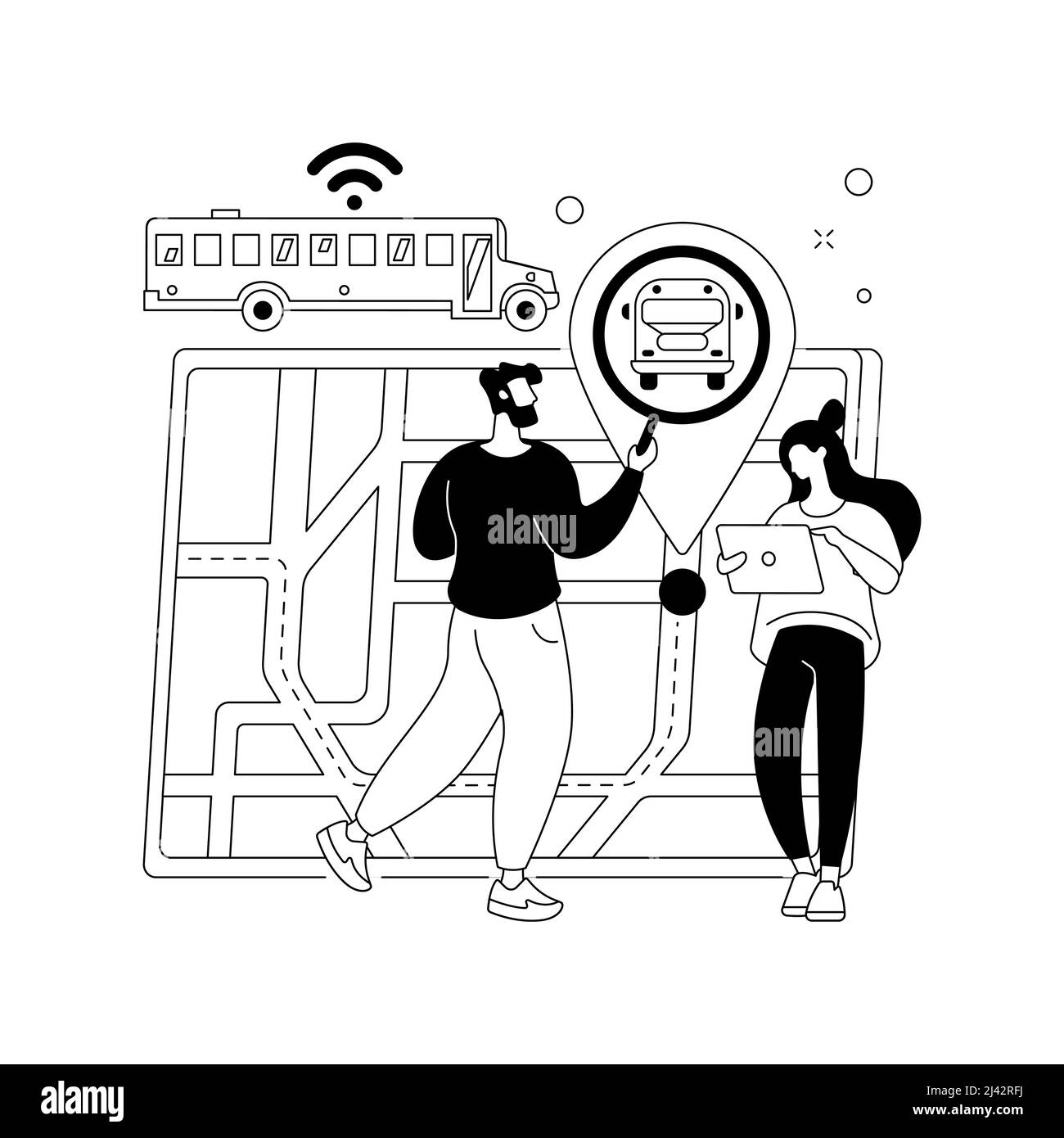 Schule Bus Tracking System abstrakte Konzept Vektor Illustration. Bus-Tracking-Anwendung, Schule Smart Transport-System, GPS-Standort-Tracker, m Stock Vektor