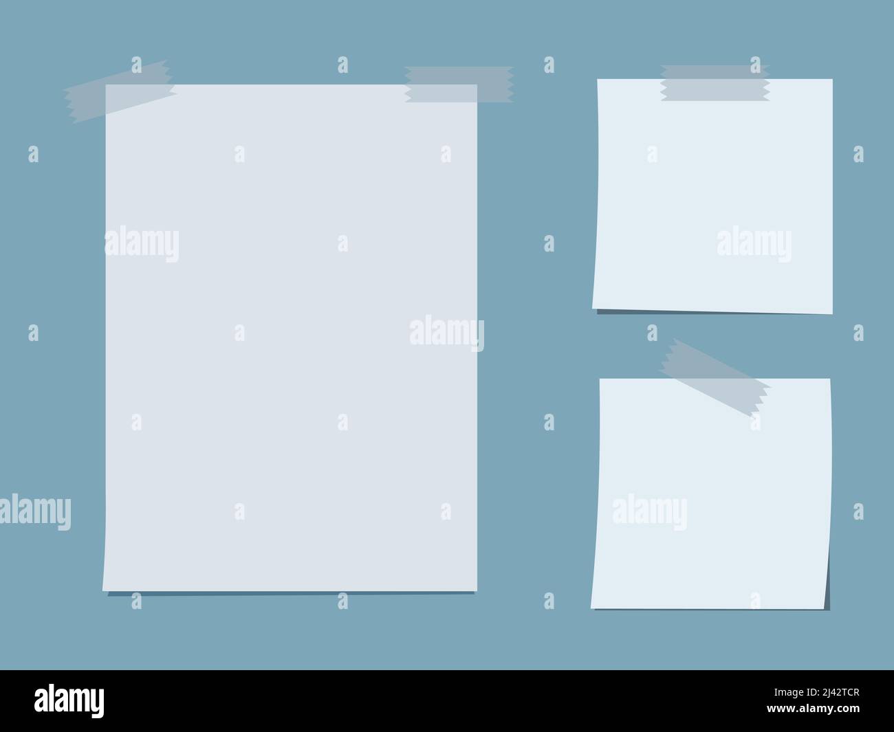 Mockup-Papier mit Klebeband mit Schatten. Vektorgrafiken im flachen Stil. Für Design, Nachrichten, Informationen, Notizen, Beiträge. Stock Vektor