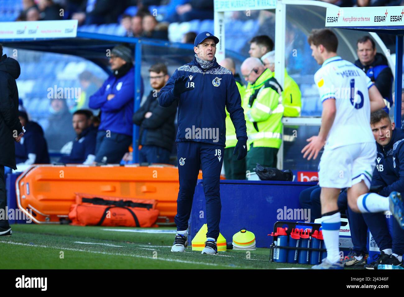 Joey Barton Manager von Bristol Rovers - während des Spiels Tranmere gegen Bristol Rovers, Sky Bet EFL League Two 2021/22, im Prenton Park, Tranmere, England Stockfoto