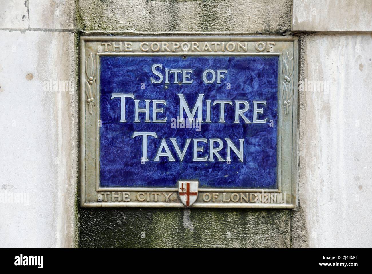 Ort der Gedenktafel der Mitre Tavern in der City of London Stockfoto