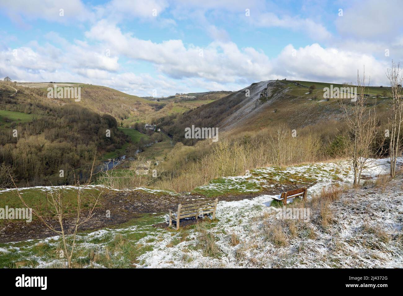 Blick über Monsal Dale von Monsal Head an einem frostigen Morgen Stockfoto