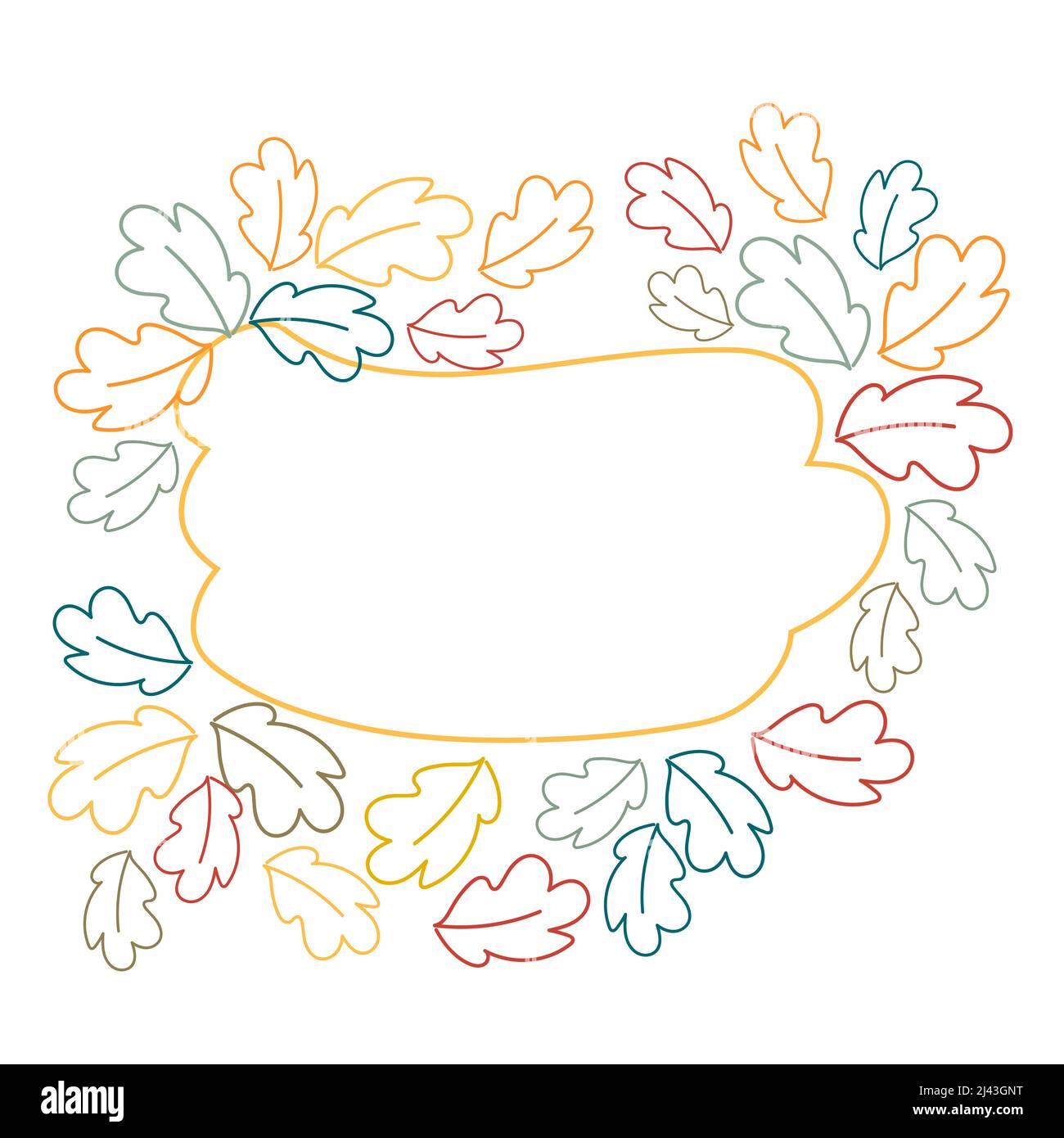 Abstrakter Freiformrahmen aus Blättern in verschiedenen Farben in trendigen Farbtönen. Zeichnen von Hand umreißen. Lifestyle. Silhouettenlinien. Stock Vektor