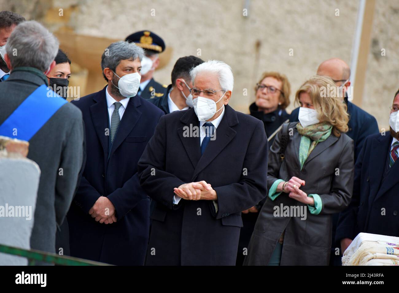 Procida, Kampanien, Italien. 9. April 2022. Sergio Mattarella, Präsident der Italienischen Republik, während der Einweihungsfeier der italienischen Kulturhauptstadt Procida 2022. (Bild: © Pasquale Gargano/Pacific Press via ZUMA Press Wire) Stockfoto