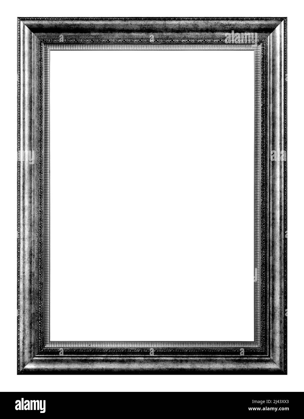 Antiker schwarzer und silberner Rahmen isoliert auf dem weißen Hintergrund Vintage-Stil Stockfoto