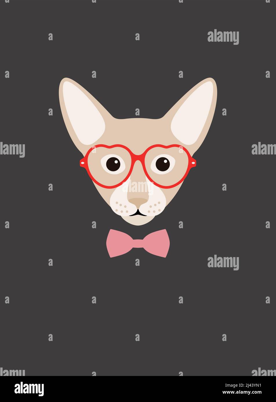 Porträt einer Katze, Brille tragen, wie eine Dame, cooler Stil, Cosplay Stock Vektor