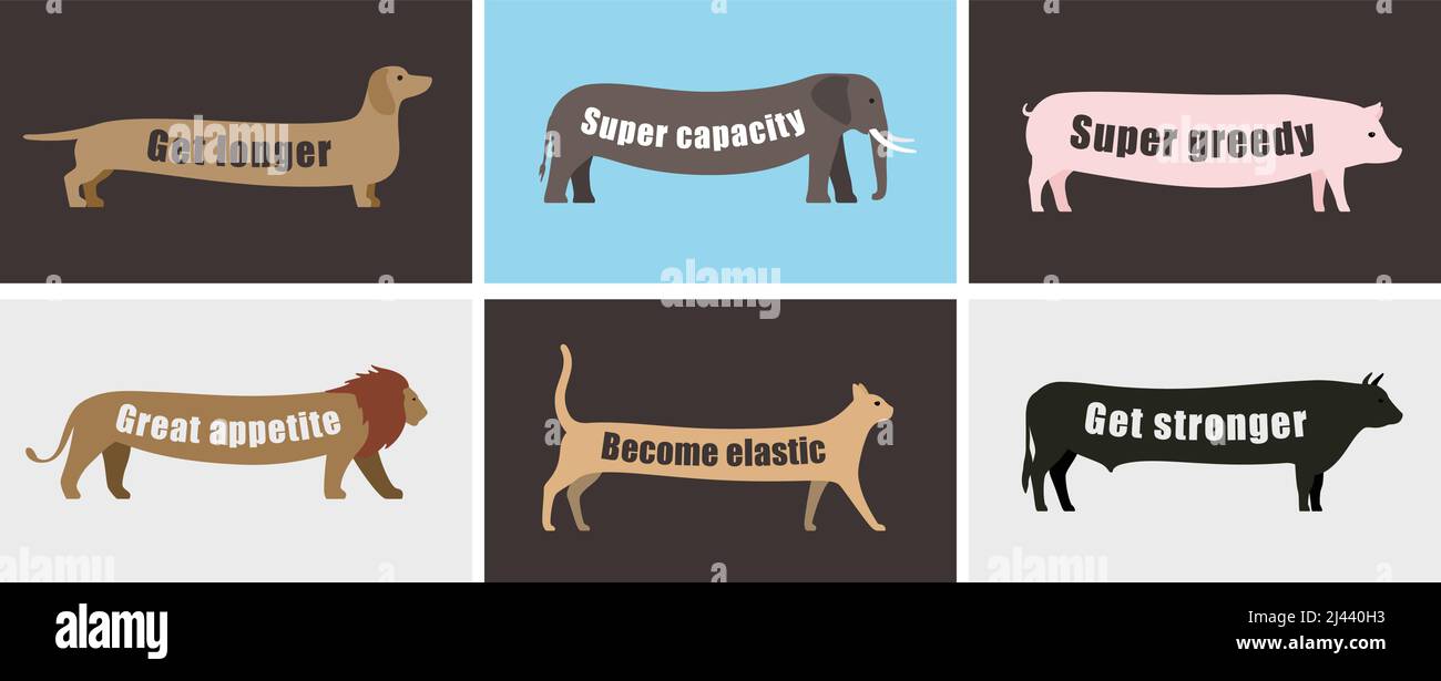 Tiere, die mit langem Bauch laufen, seitlich flach 3D Icon-Design Stock Vektor