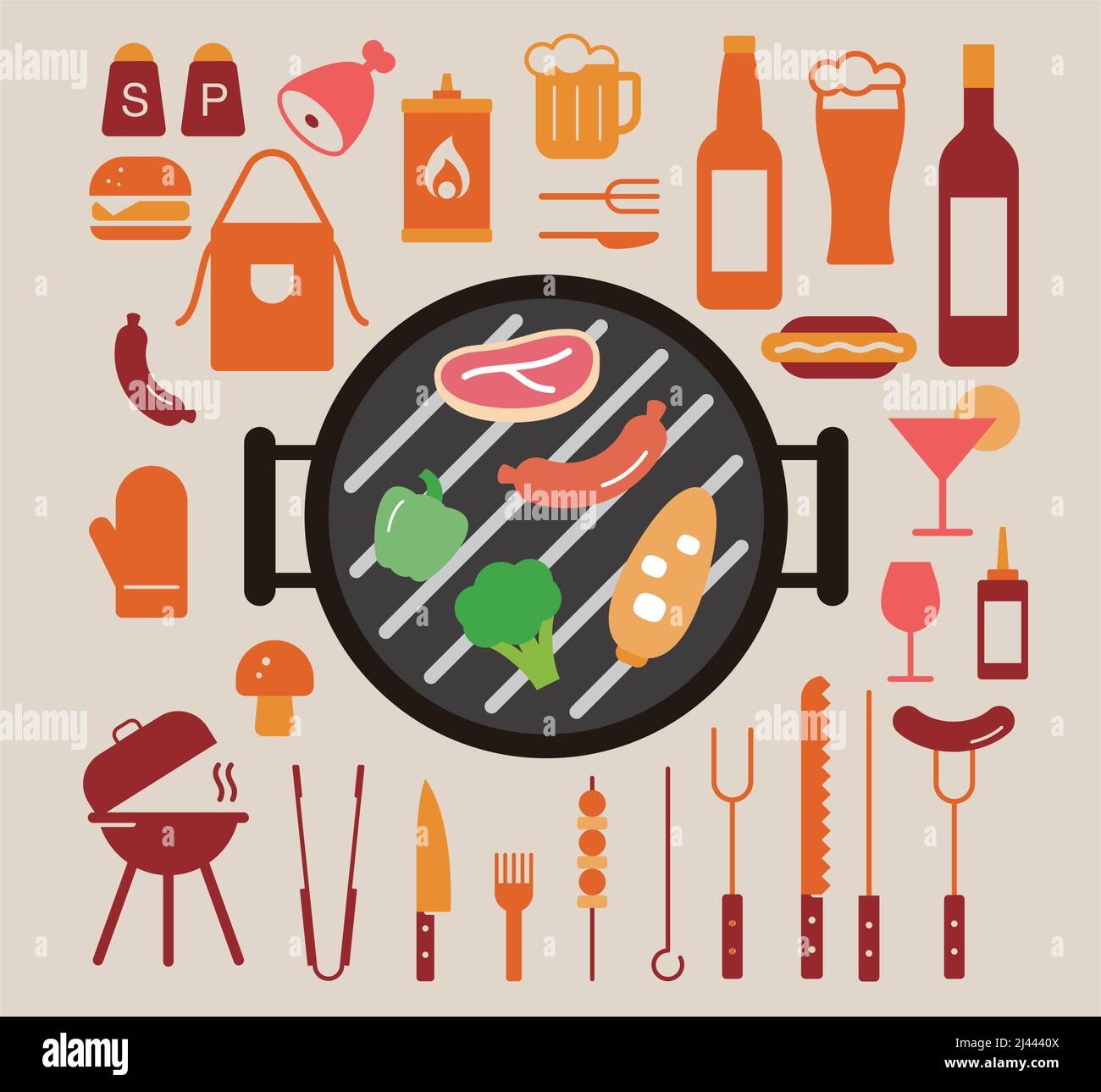 Einfache Set von Barbecue Verwandte Vector Linie Icons, Vektor-illustration Stock Vektor
