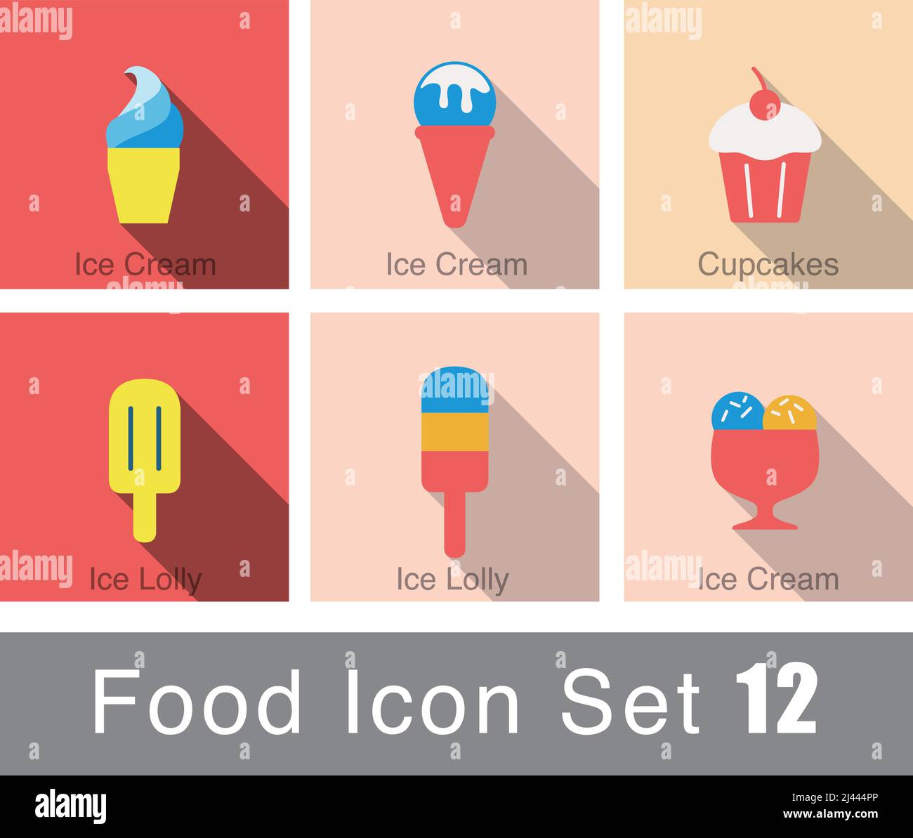 Eiscreme Lebensmittel Icon Set Design Vektor Illustration Stock Vektor