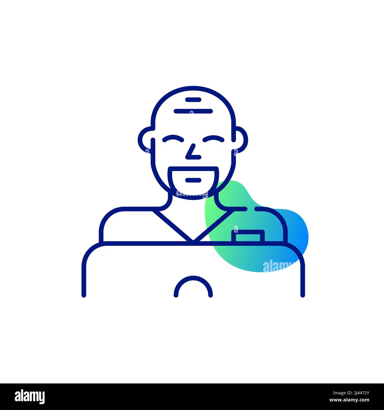 Junge professionelle Krankenschwester. Lächelnder Mann, der am Laptop arbeitet und lernt. Pixel-perfektes, bearbeitbares Strichliniensymbol Stock Vektor