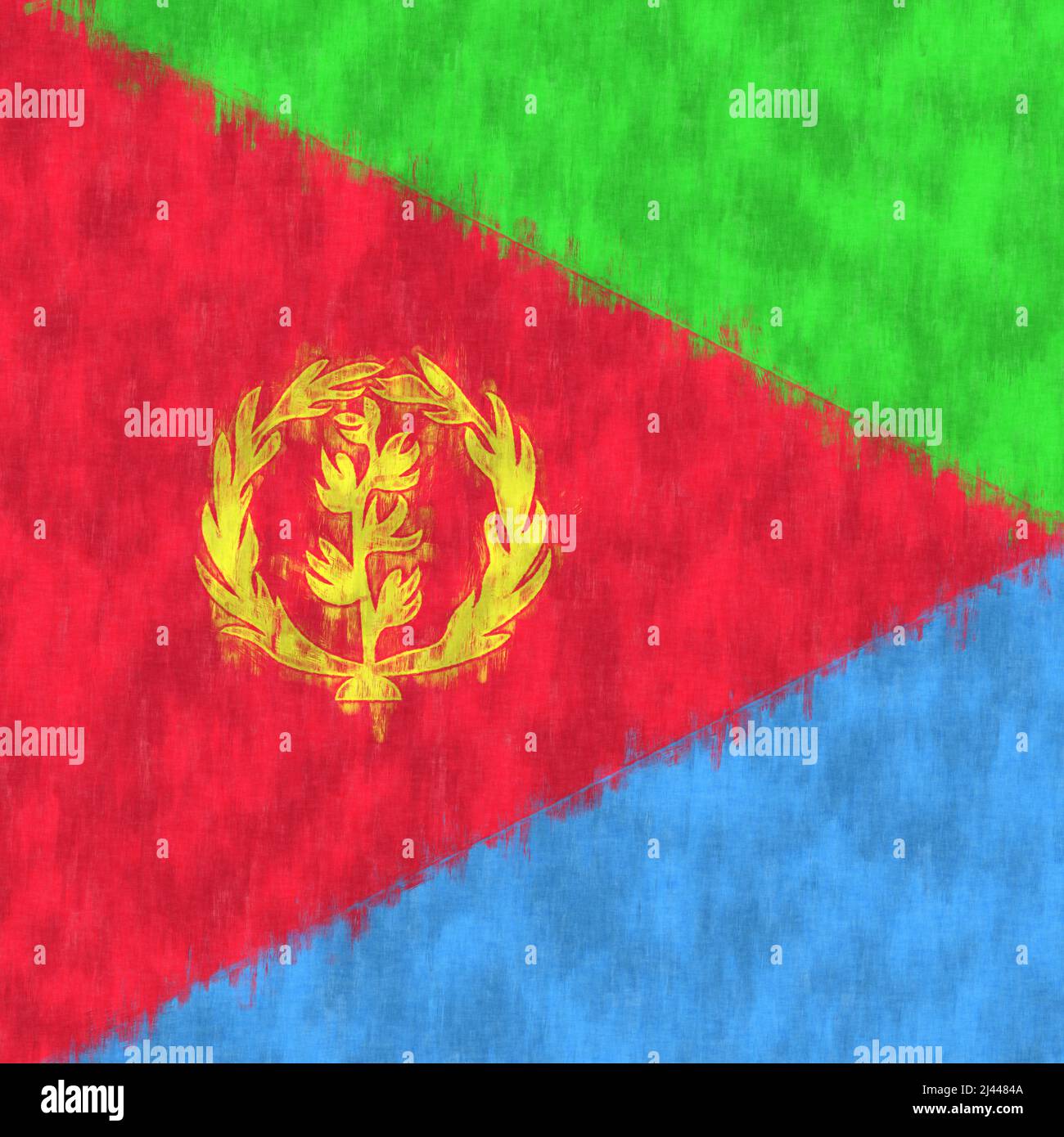 Eritrea Ölgemälde. Eritreische Emblem Zeichnung Leinwand. Ein gemaltes Bild der Flagge eines Landes. Stockfoto