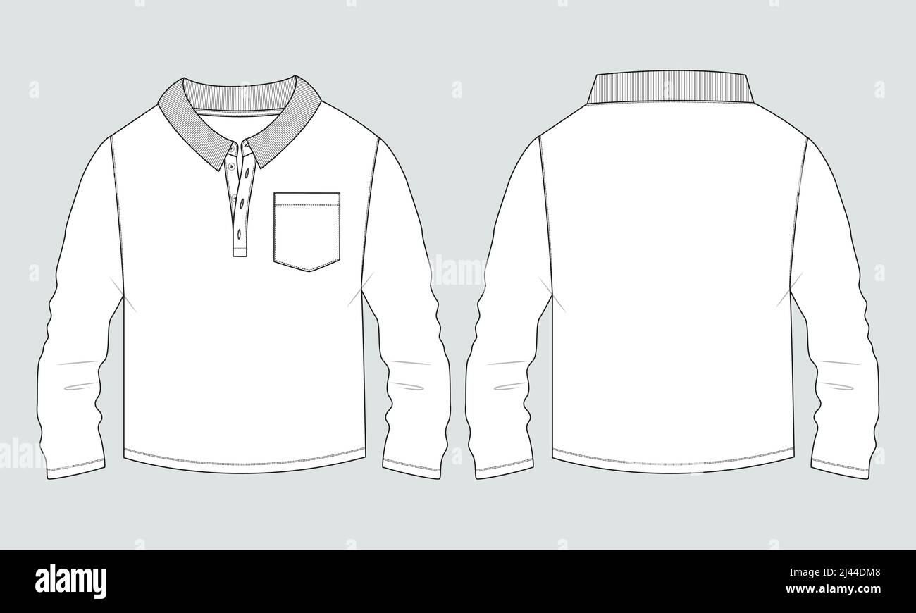 Poloshirt technische Mode flach Skizze Vektor Illustration Vorlage Vorder-und Rückansicht isoliert auf weißem Hintergrund Stock Vektor