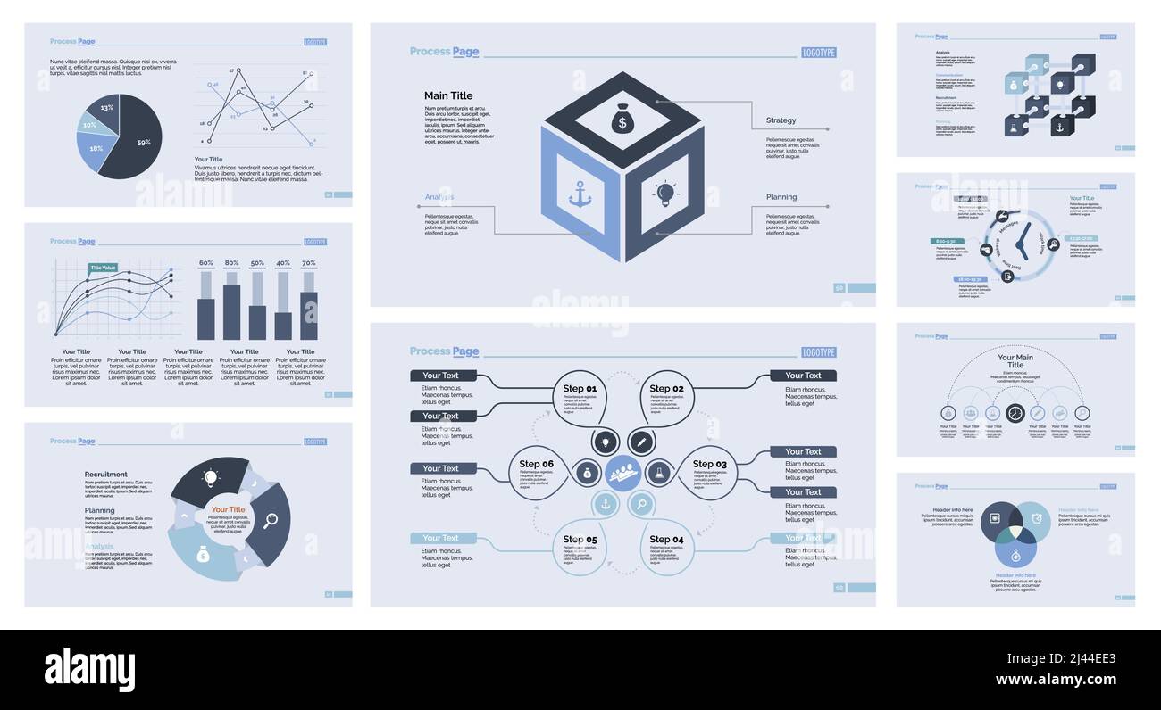 Economics Set kann für Workflow-Layout, Web-Design, Jahresbericht verwendet werden. Finanzkonzept mit Schritten, Flächen- und Liniendiagrammen, Prozentdiagramm Stock Vektor