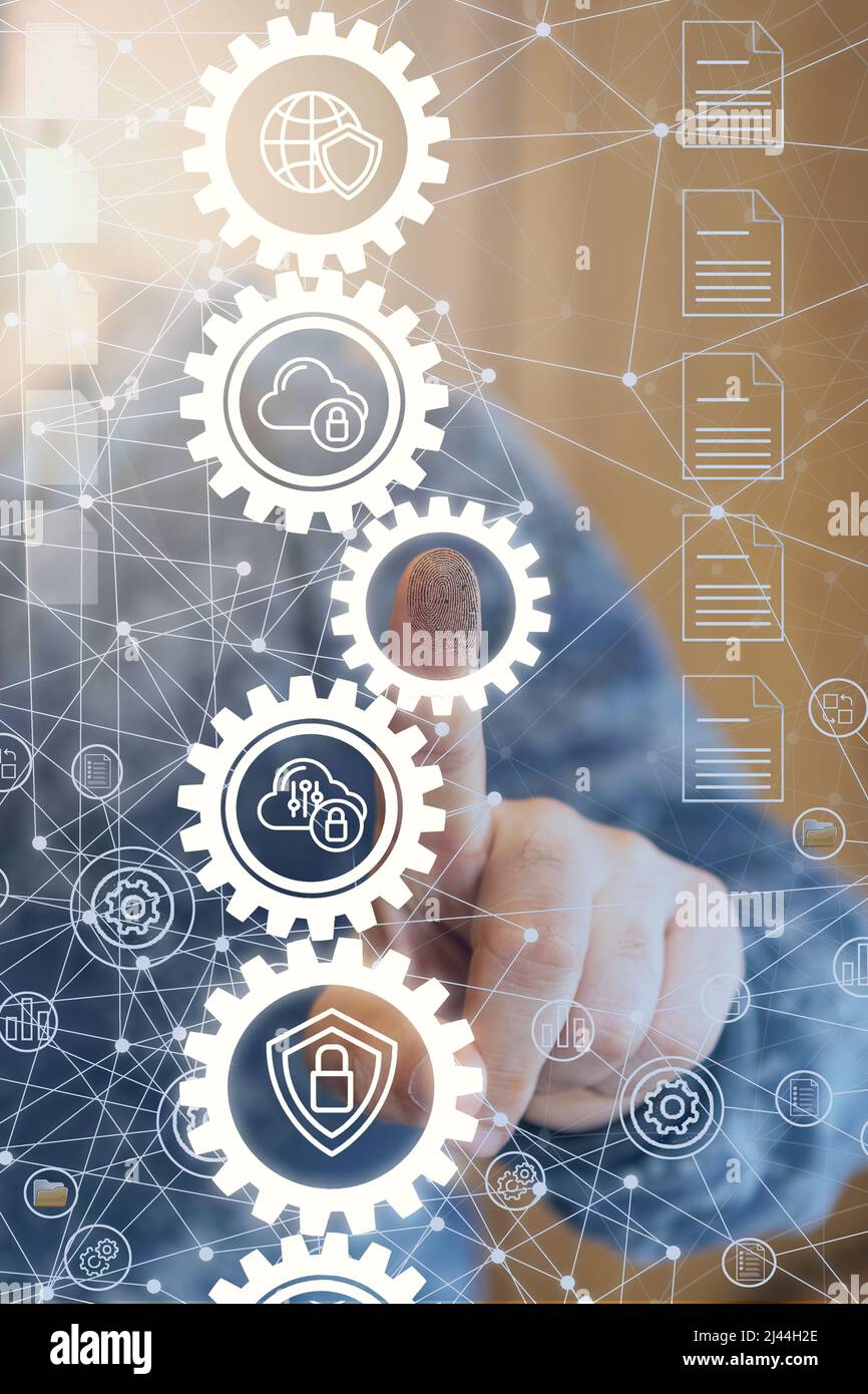 Schutz von Informationen. Anmeldeprüfung. Digitale Technologie, Internetverbindung. Anmelde- und Archivierungssoftware. Stockfoto