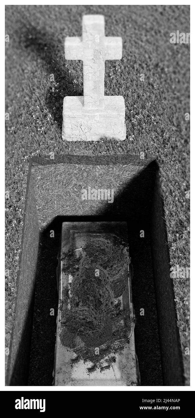 Soldatensarg auf einem Militärfriedhof vergraben 3D Illustration Stockfoto