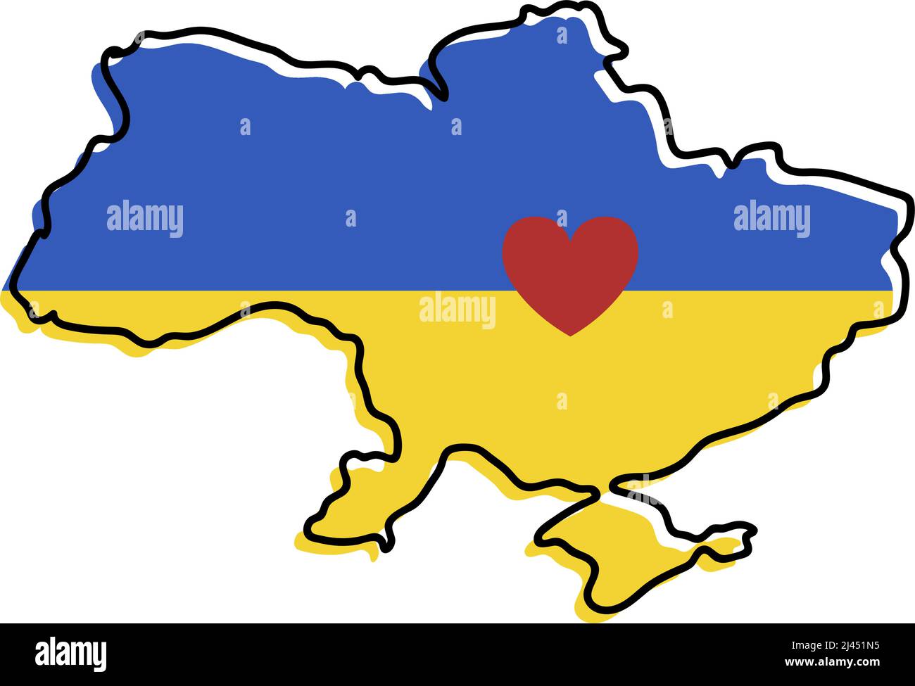 Stop war in Ukraine Konzept Vektor-Illustration. Herz, Liebe zur Ukraine, ukrainische Flagge und Kartendarstellung. Rette die Ukraine vor Russland. Stock Vektor