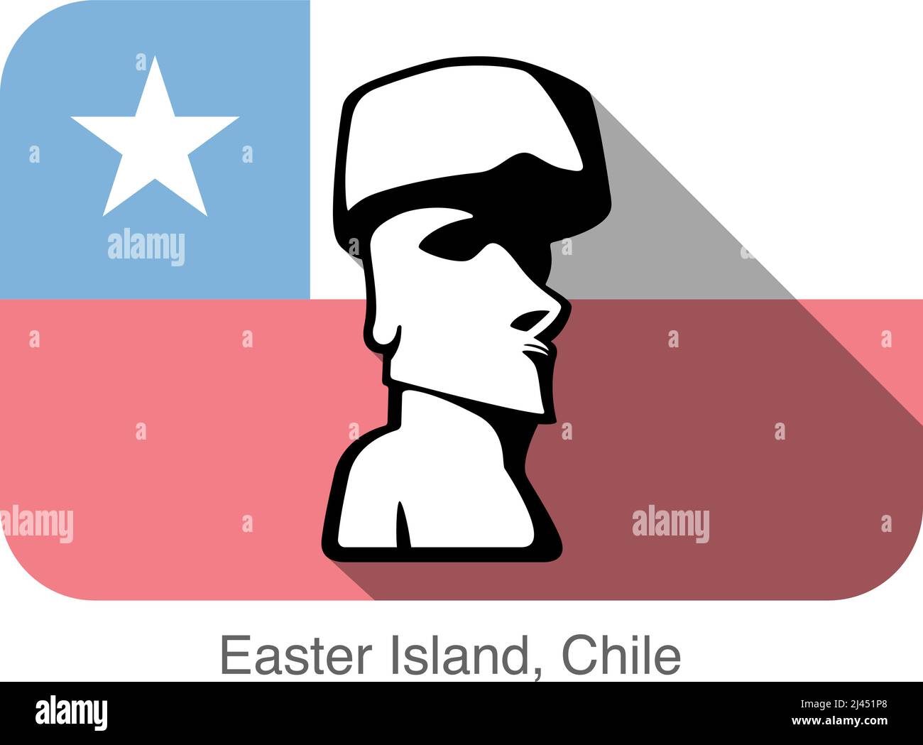 Statue der osterinsel. Wahrzeichen der Welt-Serie, Hintergrund ist chilenische Nationalflagge, berühmter landschaftlicher Ort Stock Vektor
