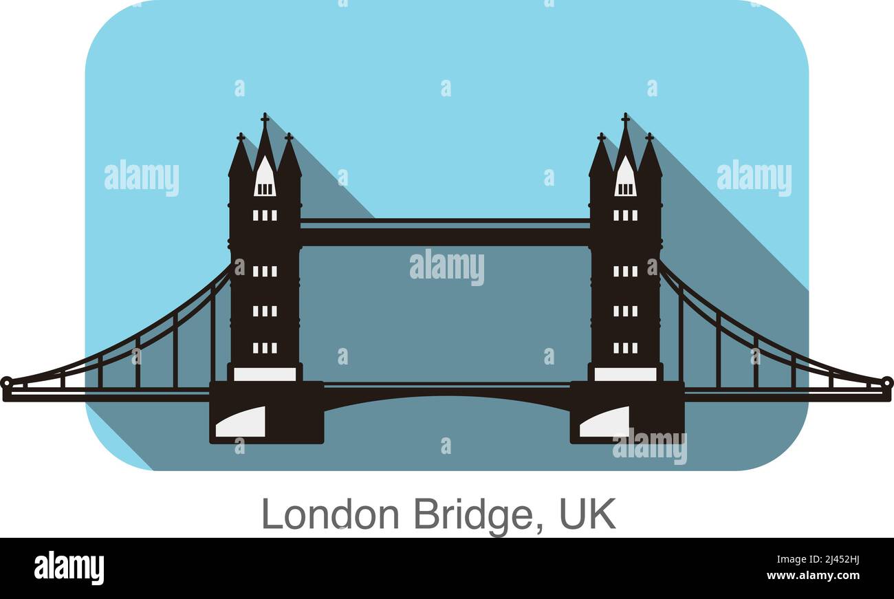 London Bridge berühmtes Wahrzeichen flaches Icon Design, berühmter landschaftlicher Ort Stock Vektor
