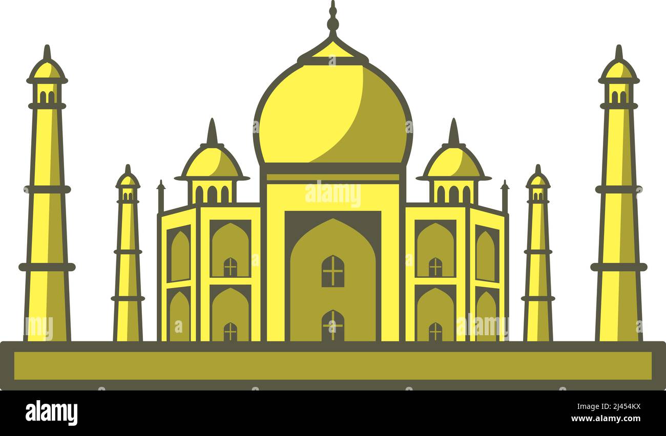 Taj Mahal, Indien, berühmtes Wahrzeichen flaches Icon-Design, berühmter landschaftlicher Ort Stock Vektor
