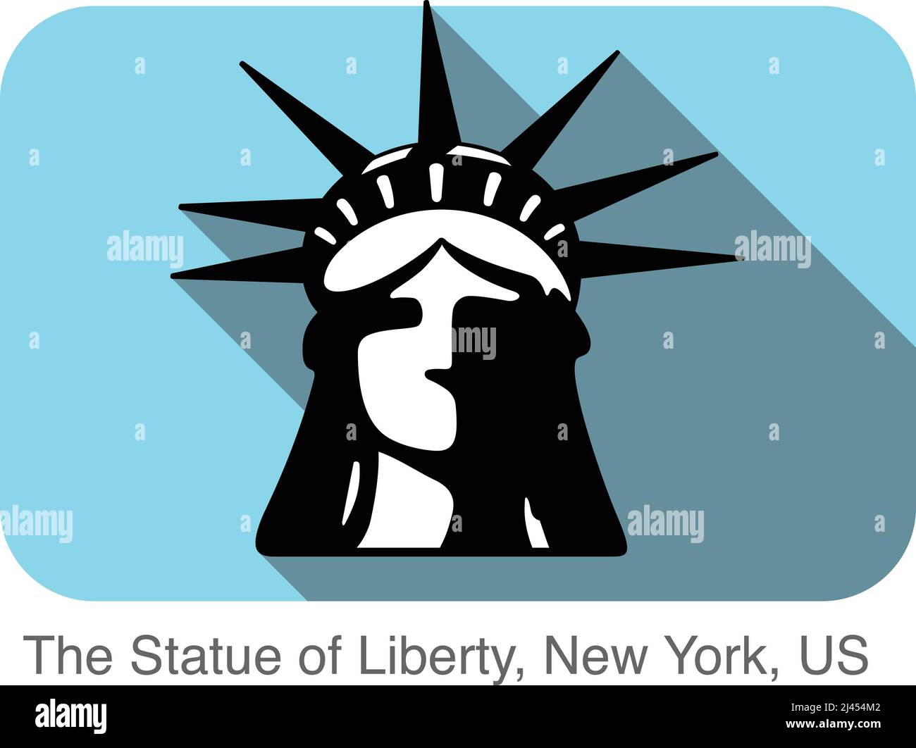 Die Freiheitsstatue, New York, USA, berühmtes Wahrzeichen flaches Icon-Design, berühmter landschaftlicher Ort Stock Vektor