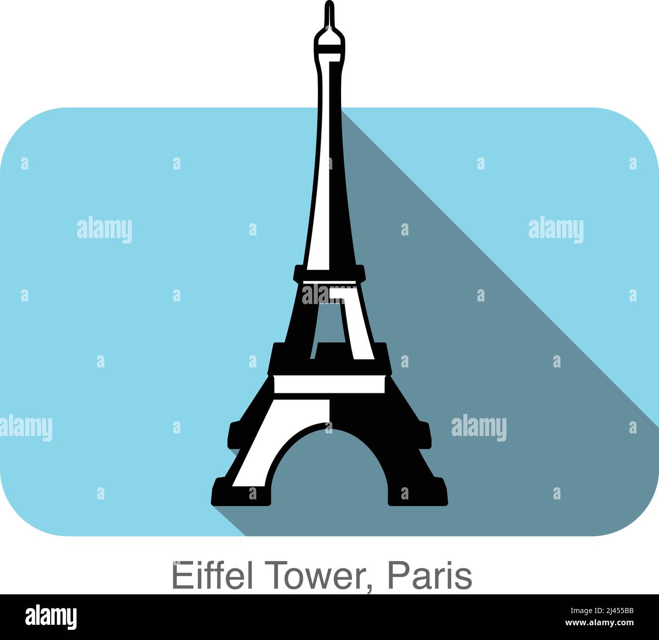 Eiffelturm, Paris, berühmtes Wahrzeichen flaches Icon-Design, berühmte malerische Orte Stock Vektor