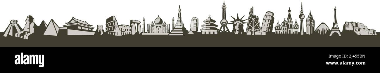Sehenswürdigkeit. berühmte Wahrzeichen Symbole der Welt Stock Vektor