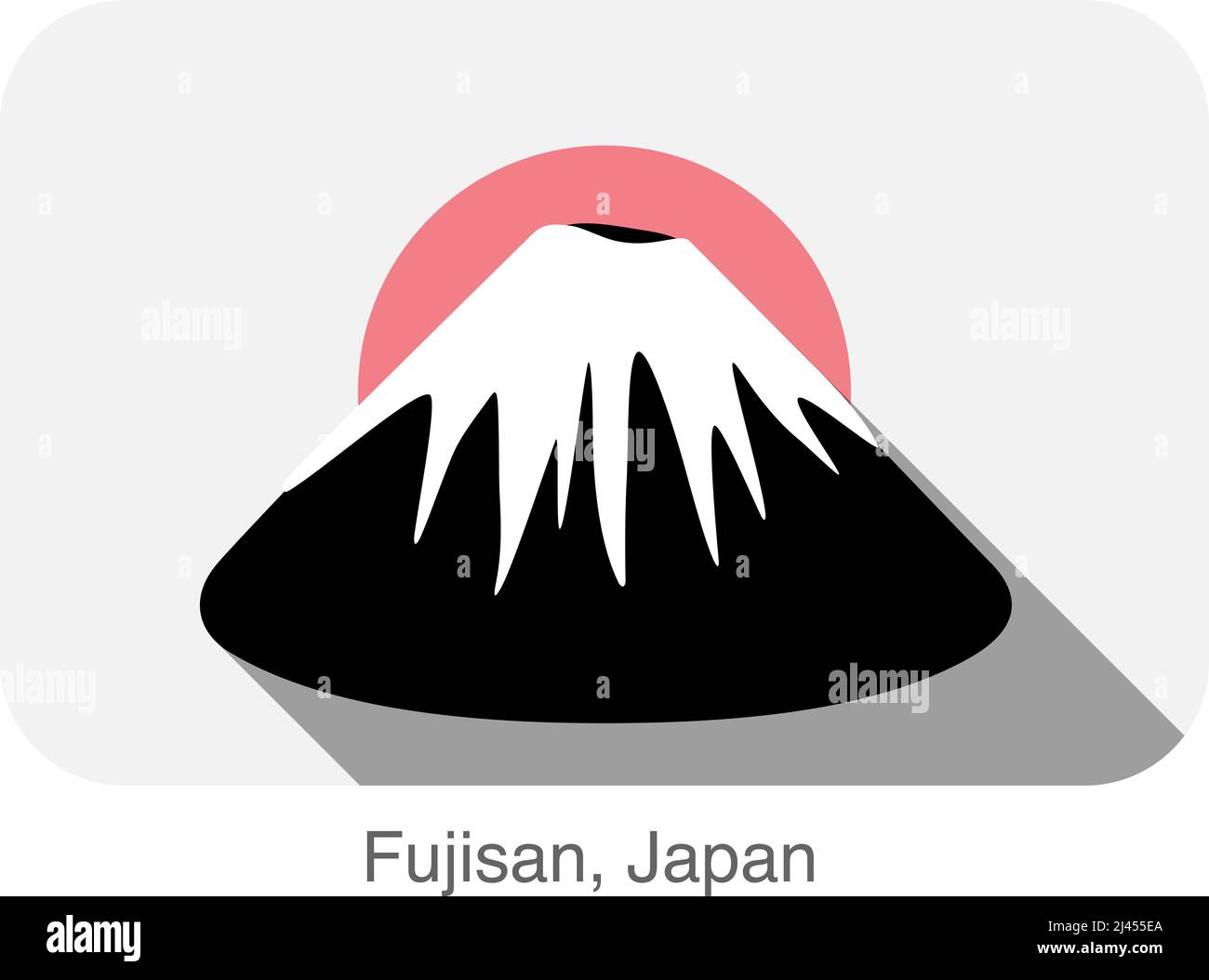Fujisan, Japan, Wahrzeichen flaches Icon-Design, Hintergrund ist japanische Nationalflagge Stock Vektor