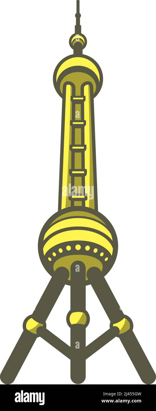 Oriental Pearl TV Tower, Shanghai, berühmtes Wahrzeichen flaches Icon-Design, berühmter landschaftlicher Ort Stock Vektor