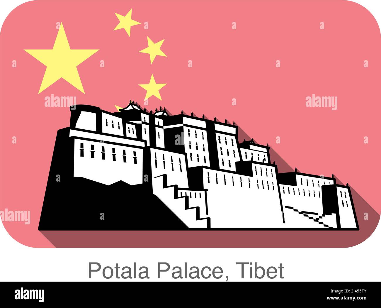 Potala Palace. Wahrzeichen der Weltreihe, Hintergrund ist die chinesische Nationalflagge Stock Vektor