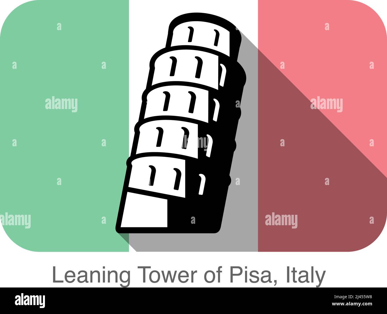 Pisa. Wahrzeichen der Weltreihe, Hintergrund ist die italienische Nationalflagge Stock Vektor