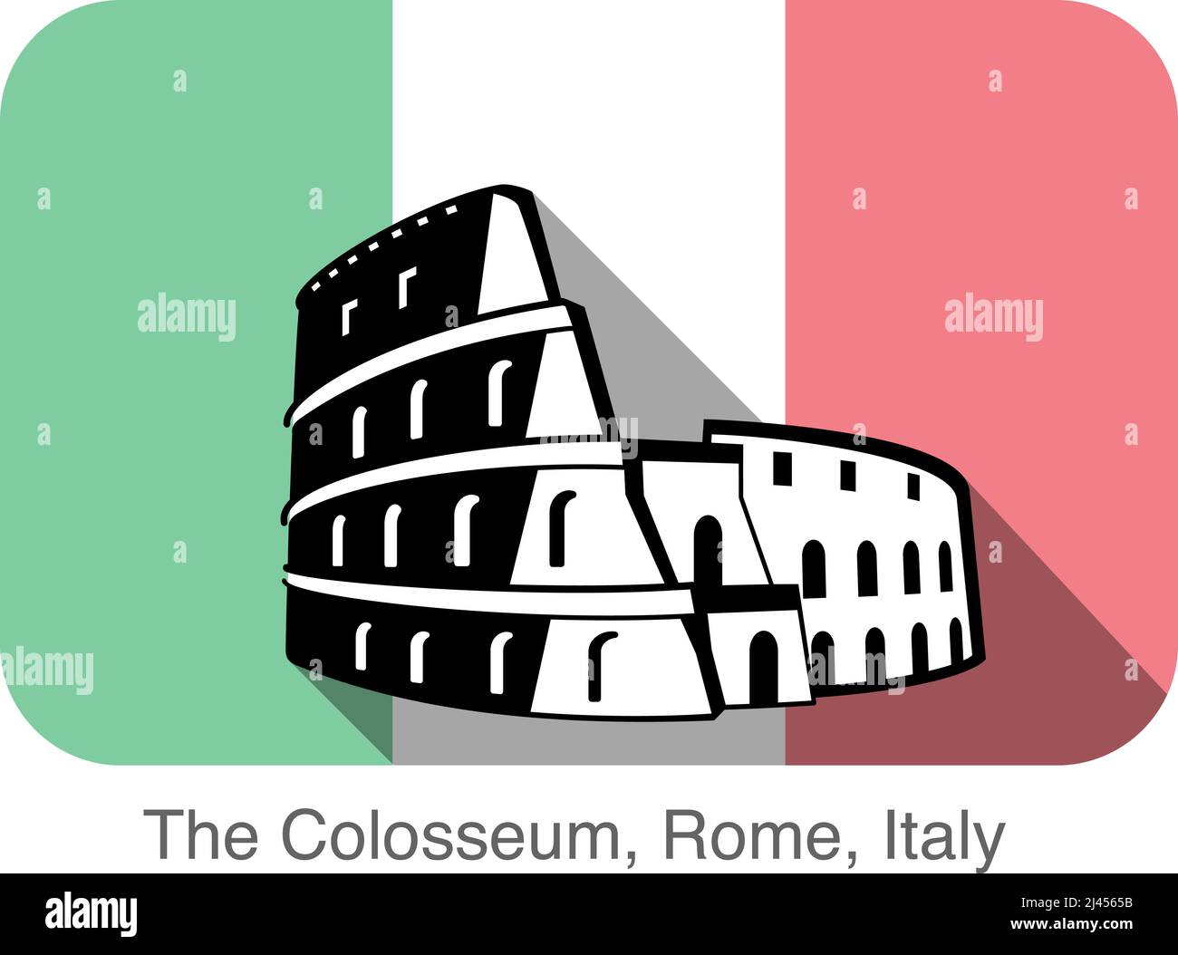 Colosseum, Wahrzeichen der Welt-Serie, Hintergrund ist die italienische Nationalflagge Stock Vektor