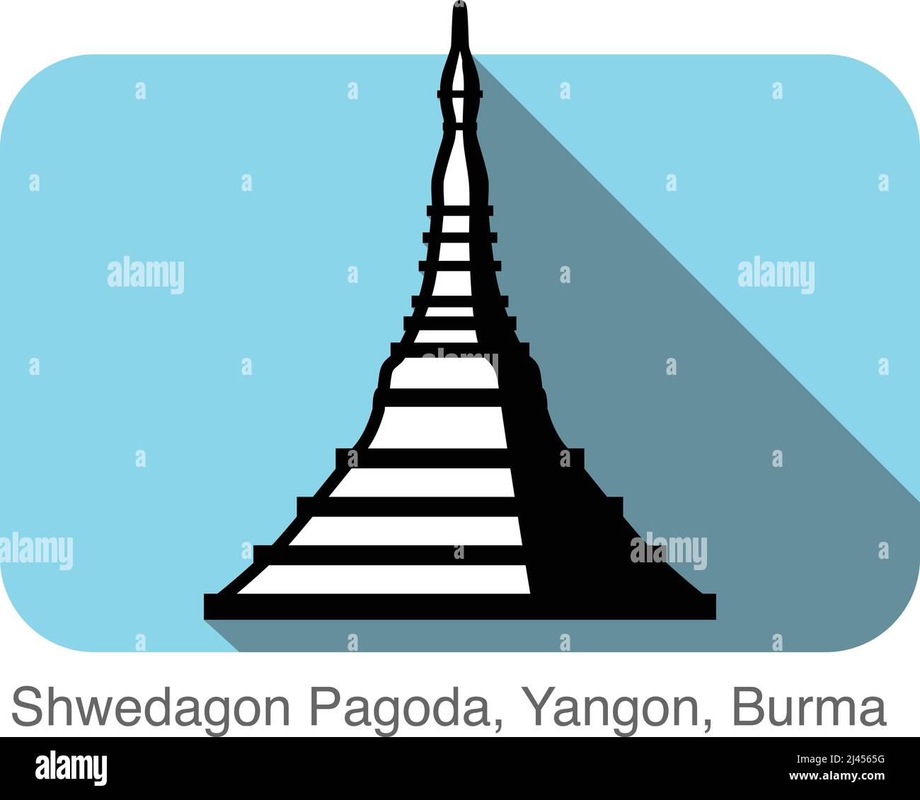 Shwedagon Pagode, Yangon, Burma, berühmtes Wahrzeichen flaches Icon Design, berühmter landschaftlich schöner Ort Stock Vektor