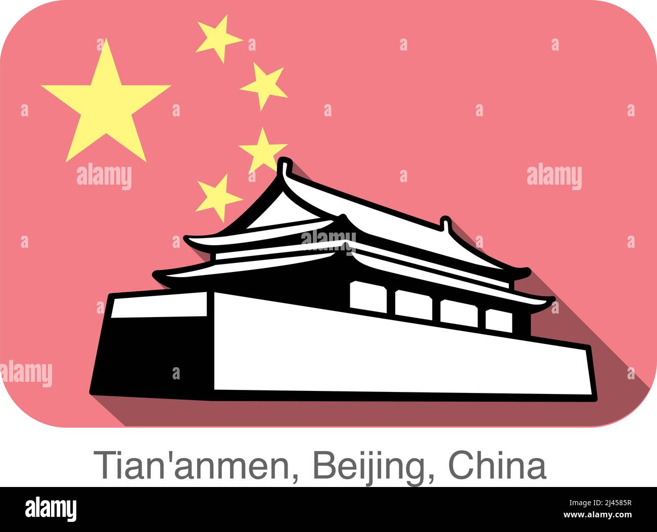Gebäude des Himmlischen Friedens. Wahrzeichen der Welt-Serie, Hintergrund ist die chinesische Nationalflagge, berühmter landschaftlicher Ort Stock Vektor